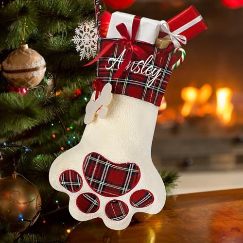 Personalized Christmas Stocking with Custom Name - Red Stocking for Fireplace, One Size