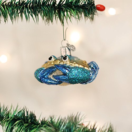 Hand-Blown Blue Crab Glass Christmas Ornament, Coastal Holiday Decor