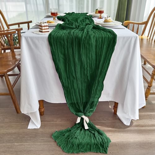 IVAPUPU 10FT Emerald Green Cheesecloth Table Runner - 4 Pack Fall & Christmas Decor