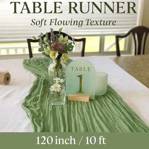 Sage Green 6-Pack 10ft Cheesecloth Table Runners Set – 6 x 120in Rustic Gauze for Weddings & Events