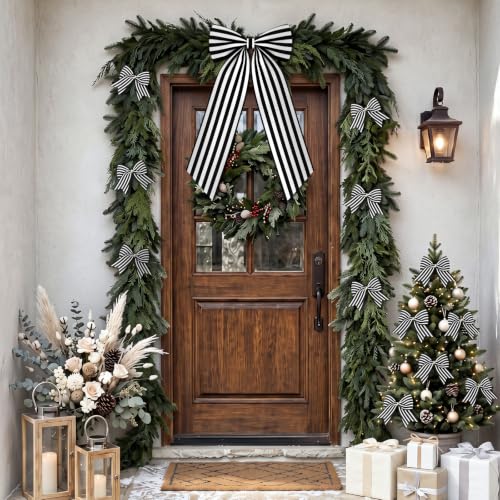 Black and White Christmas Tree Topper Bow Set - 13pcs Holiday Decor