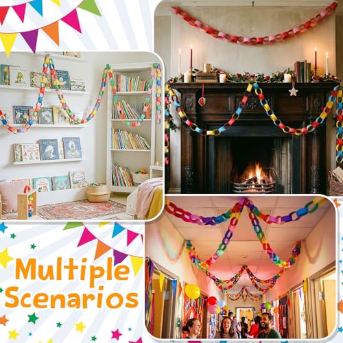 240-Piece Paper Chain Garland Kit with Mirror Star Banners for DIY Parties