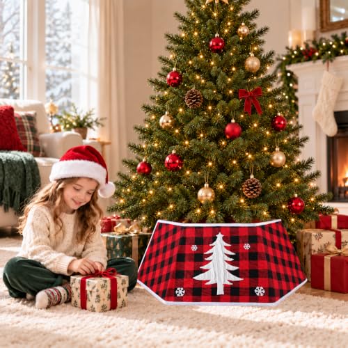 EverMerry Foldable 26’’ Christmas Tree Collar & Skirt in Red & Black Plaid - Modern Holiday Decor