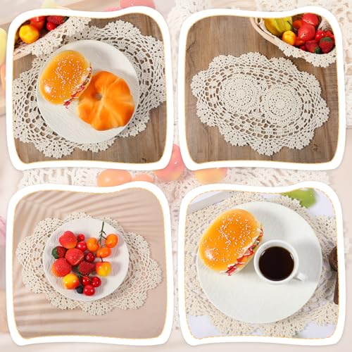 Beige Crochet Doilies 2-Piece Oval Runner Placemats Set — Handcrafted Cotton Lace Coasters