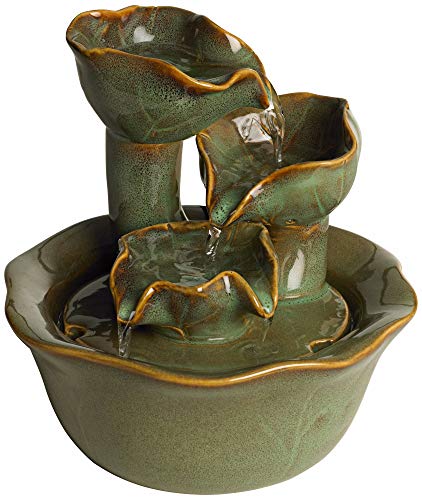 8-Inch Ceramic Tabletop Zen Water Fountain, Cascading 3-Tier Waterfall