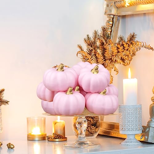 12-Piece Assorted Pink Artificial Pumpkins for Fall Autumn Decor