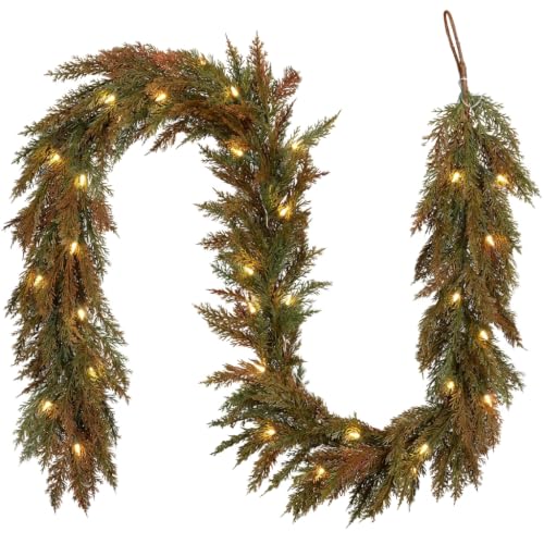 6ft Pre-Lit Artificial Norfolk Pine Fall Garland with Warm LED Timer Lights