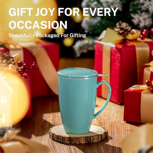 Sea Blue Sweese 15oz Porcelain Tea Mug with Infuser & Lid – Microwave Safe, Lead-Free