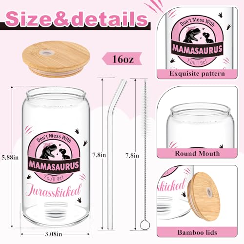 16oz Floral Hummingbird Glass Cup with Bamboo Lid, Straw, and Brush