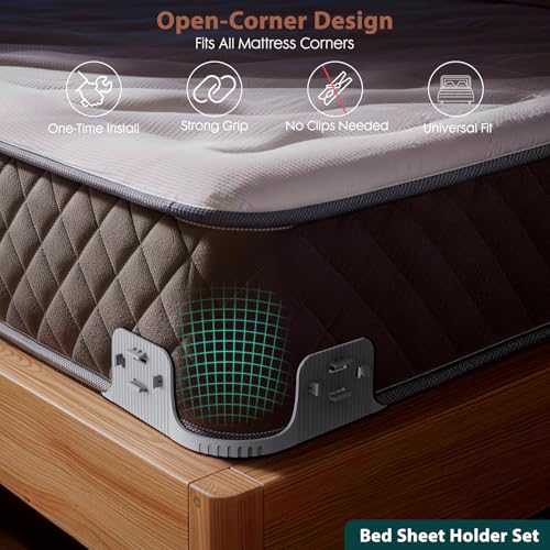 Fitted Sheet Holders for Corners - Snap-Lock Bed Sheet Locks, 4 Pack