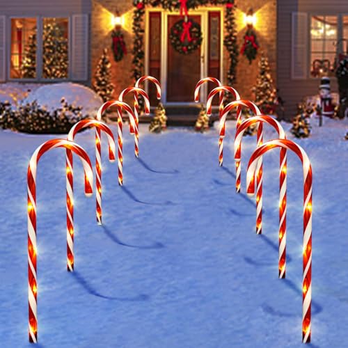 Bstge 10 Pack Solar Candy Cane Lights - Warm White Christmas Yard Decor, 21 Inch