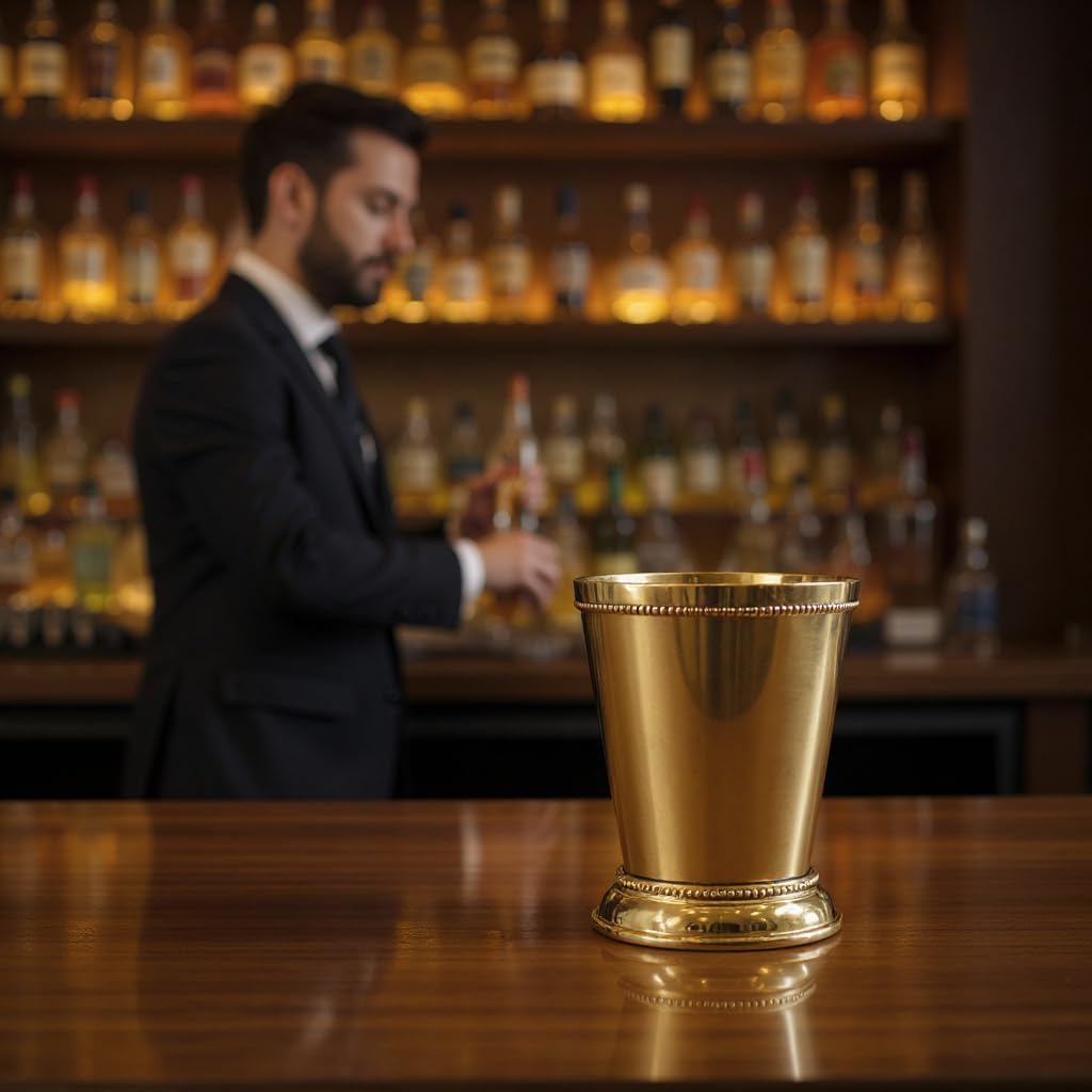 Wonderlist Handicrafts Designer Brass Mint Julep Cup Goblet Tumbler Capacity 12 Ounce Each Gold Julep Cup (Plain)