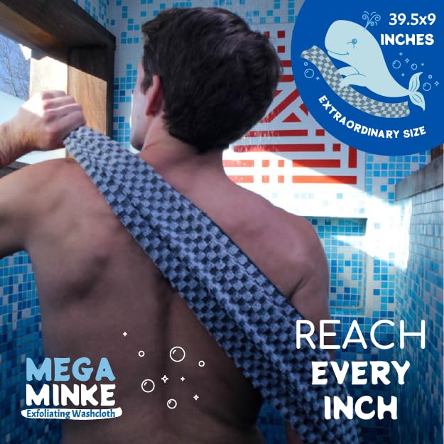 JJ KENT Mega Minke Exfoliating Body Scrubber Washcloth for Shower, Large Gray