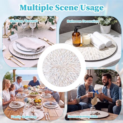 Ferrochef 4 Pack 11.8'' White Mother of Pearl Shell Leaf Placemats - Handcrafted Boho Farmhouse Table Decor for Weddings & Holidays