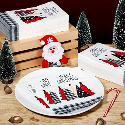Christmas Paper Napkins Bulk - Watercolor Tree & Buffalo Plaid Design, 100 Pack