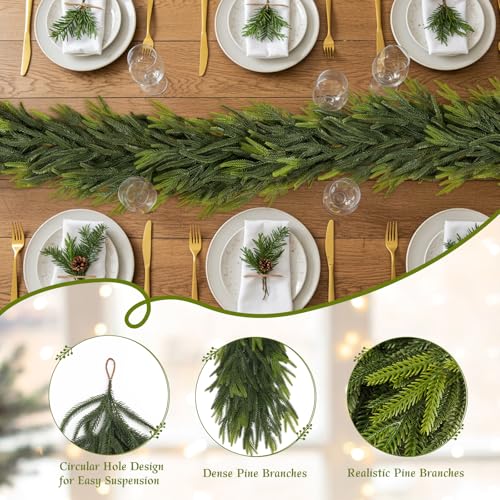 2-Pack 6ft Norfolk Pine Garland - Real Touch Faux Greenery for Indoor Outdoor Decor