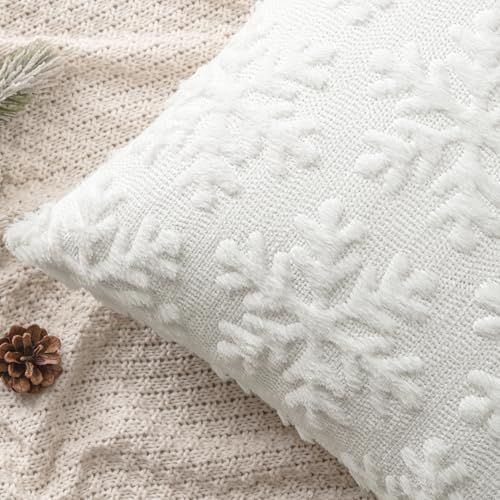 MIULEE 20x12 Inch White Snowflake Christmas Pillow Covers Set of 2 Faux Wool Winter Decor