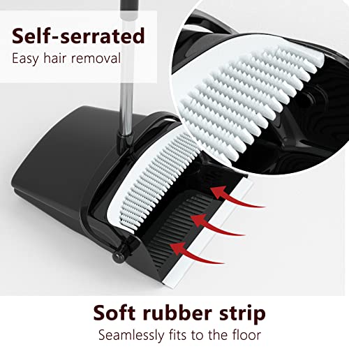 Broom and Dustpan Set with Adjustable Long Handle & Built-in Comb Teeth