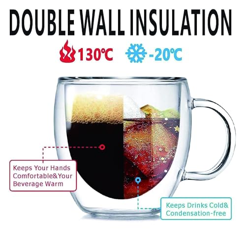 SCJHMY 5oz Double Walled Borosilicate Glass Coffee Mugs Set of 2 - Insulated Tea & Espresso Cups