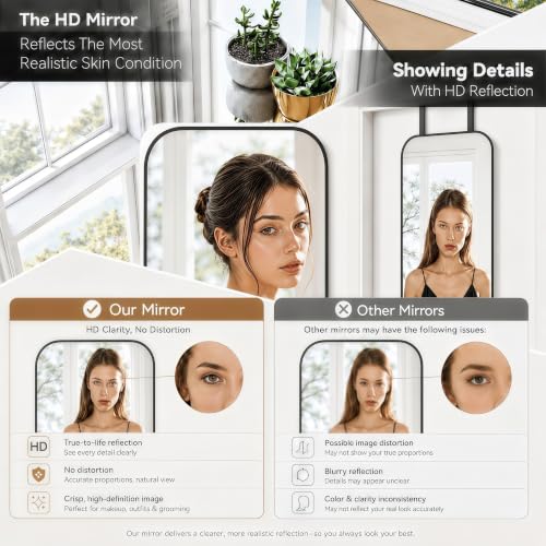 57"x20" Full Length Mirror with Stand, Over the Door & Wall Mount - Black
