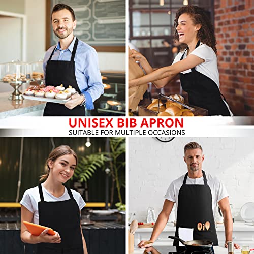 Adjustable Bib Apron 2-Pack - Water & Oil Resistant Chef Apron with Pockets