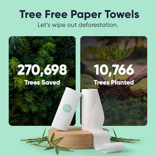 Bamboo Paper Towels 12 Pack - 1800 Sheets Ultra Absorbent Kitchen Rolls