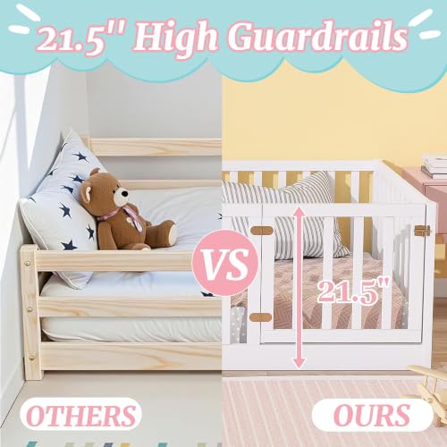 Twin Montessori Floor Bed Frame with High Guardrails and Door
