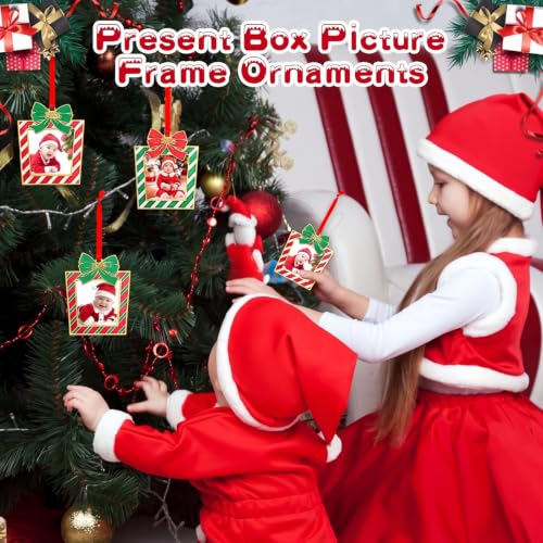 Cindeer 6-Pack Christmas Photo Ornament Frames - Gift Box Shape, 4.33" Outside, 2.36" Inner Photo - Red/Green/White Styles