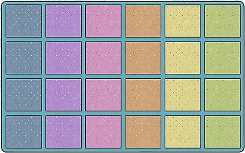 Happy Squares Educational Kids Area Rug, 7'6" x 12' Classroom Seating