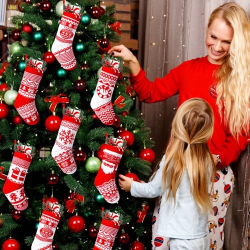 Liitrsh 12 Pcs Christmas Stockings 8" Knitted Red Decor Set