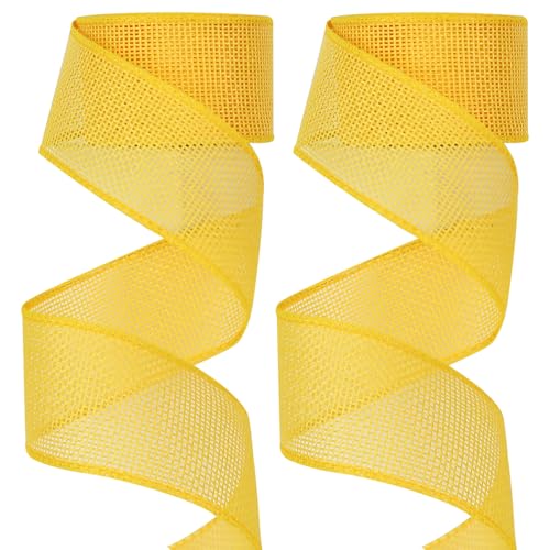 Yellow Burlap Wired Ribbon, 1.5 Inch x 10 Yards - 2 Rolls for Crafts & Decor