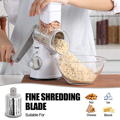 Rotary Cheese Grater Hand Crank Vegetable Slicer with 3 Stainless Steel Blades
