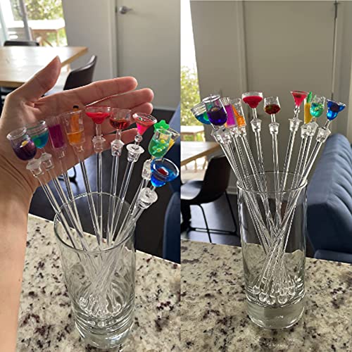 ABSOK Colorful Acrylic Cocktail Stir sticks - Reusable Drink Picks, 23cm Set of 10