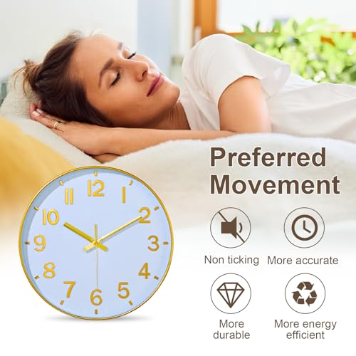 8-Inch Silent Gold Wall Clock, Non-Ticking Minimalist Analog Clock for Home