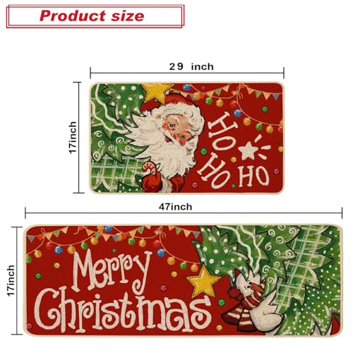 Baccessor Christmas Kitchen Rugs Set of 2 Red Claus Snowman 17x29 & 17x47 Inches