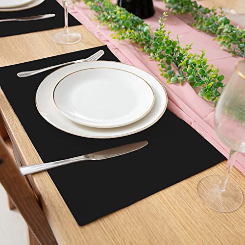 Set of 8 Cloth Placemats, Machine Washable Linen-Look Polyester Table Mats