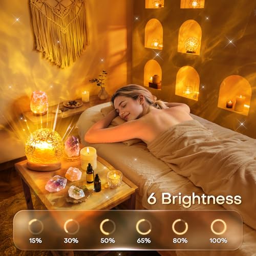 3-in-1 Ocean Wave & Sunset Projector Lamp - Crystal Glass & Wood Base RGB Light