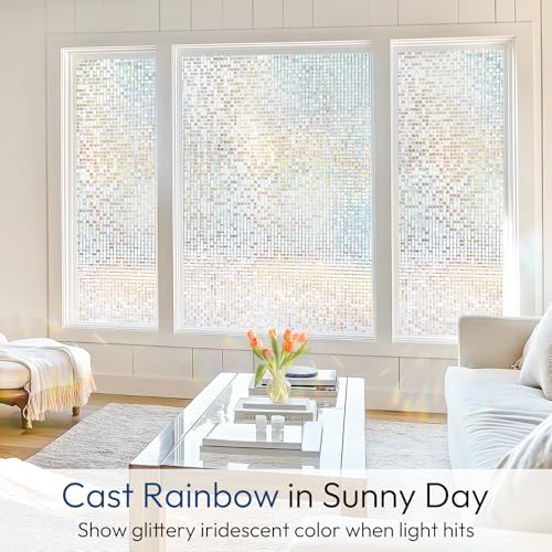 Mosaic Stained Glass Window Privacy Film, 17.5" x 78.7" - UV Blocking, Removable Static Cling Tint