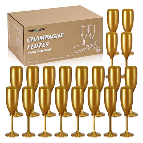 XUWAIDSGN Gold 24-count 5.4 oz Unbreakable Acrylic Champagne Flutes – Mimosa / Toasting Glasses