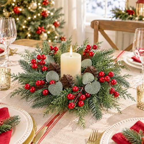 U'Artlines 12 Pcs Mini Cedar Eucalyptus Christmas Wreaths 10 Inch for Kitchen Cabinets