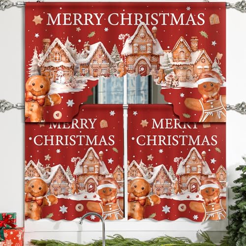 Remagr Gingerbread Man Christmas Kitchen Curtains 3-Piece Set Valance + 2 Panels 35.83 x 59.84 / 35.83 x 29.92