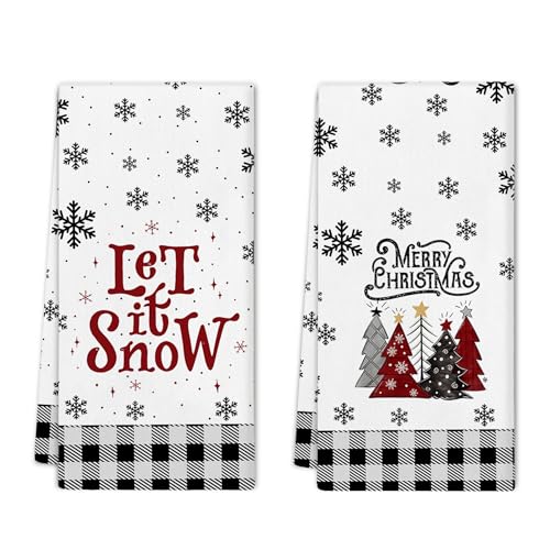 Noaleviax Black Christmas Kitchen Towels Gifts Set - Snowflake Holiday Hand Towels, 2-Pack, 16x24 Inches