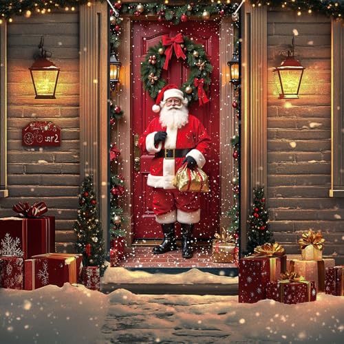 Santa Claus Christmas Door Cover - Holiday Banner for Indoor & Outdoor Decor