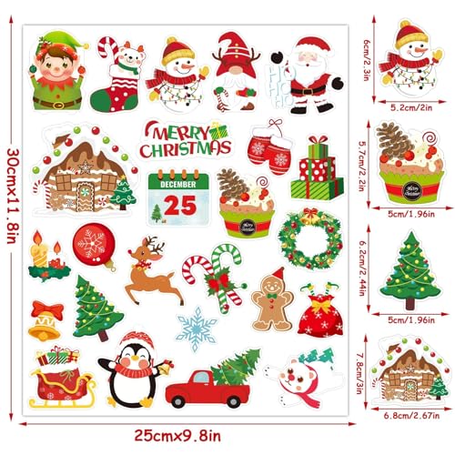 MARFOREVER 50 Pcs Christmas Window Gel Clings – Merry Christmas Design Kit