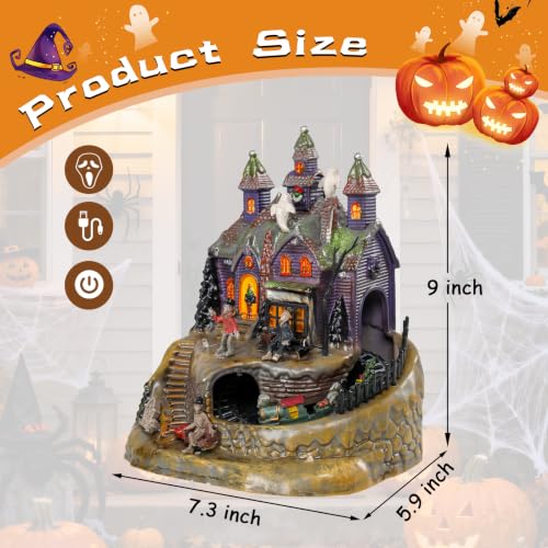 Animated Halloween Village Haunted House with Moving Train and LED Lights