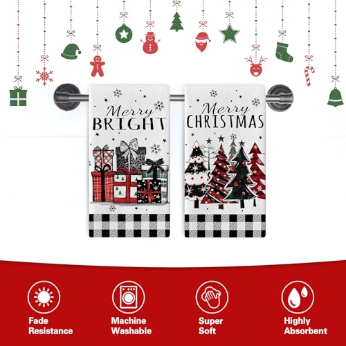 Christmas Tree Kitchen Dish Towels Set of 2 - Festive Farmhouse Decor