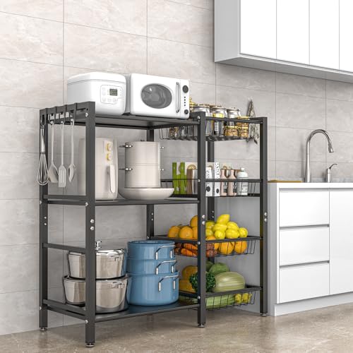 3-Tier Kitchen Baker's Rack with 4 Storage Baskets - Utility Coffee Bar Stand