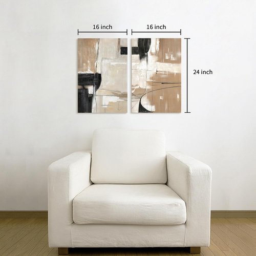 WALLSUP DECOR Abstract Geometric Shapes Illustrations Modern Abstract Painting Wall Art - 2 Piece Black And Brown canvas wall decor For Living Room Bedroom Office Hallway