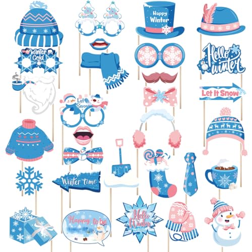 30 Pcs Christmas Photo Booth Props Set Winter Wonderland Party Decorations