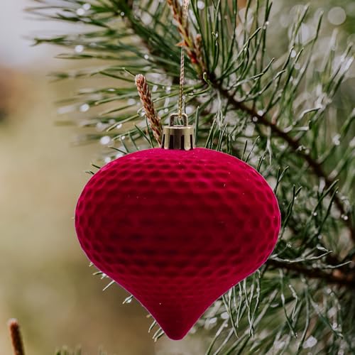 Yumatouch Velvet Burgundy 48Pcs Christmas Ball Ornaments - Flocked, Shatterproof Assorted 1.57/2.36/3.15Inch with Buckle & Rope